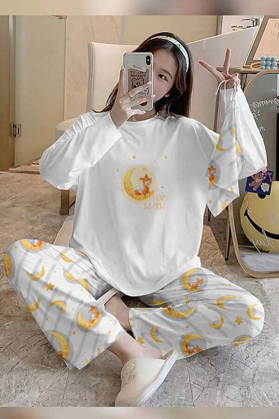 PEMBİŞ HOMEWEAR Bahd Fox3 White Supersoft Women's Pajama Set 3619