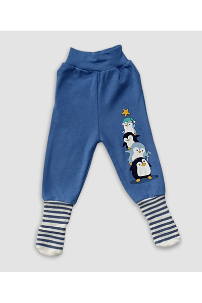 Kardelya Baby % 100 Pamuk Sevimli Penguen Baskılı Unisex Bebek Çoraplı Tek Alt