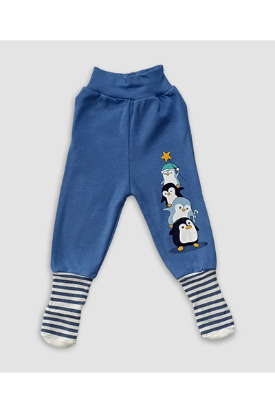 Kardelya Baby % 100 Pamuk Sevimli Penguen Baskılı Unisex Bebek Çoraplı Tek Alt