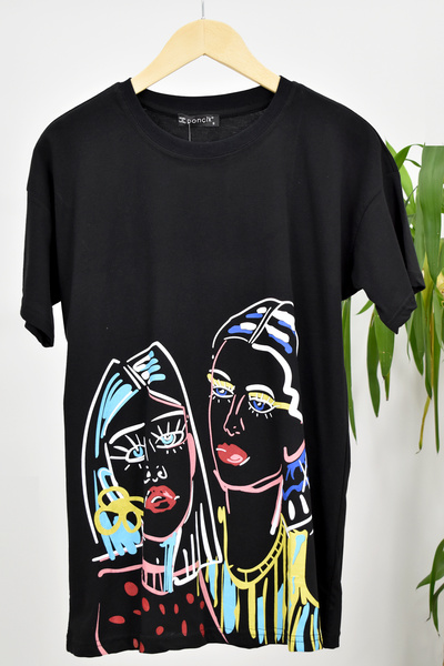 PONÇİK Tricou imprimat cu desen pentru femei 22409 Negru