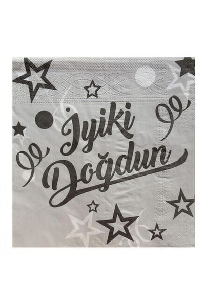 Deniz Party Store Gray Happy Birthday Paper Napkin 33 Cm * 33 Cm