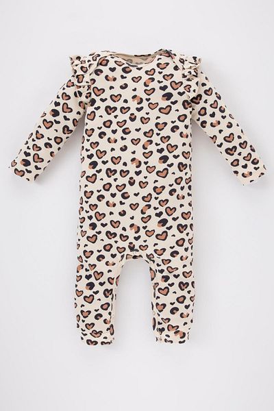 DeFacto Baby Girl Newborn Leopard Patterned Long Sleeve Jumpsuit