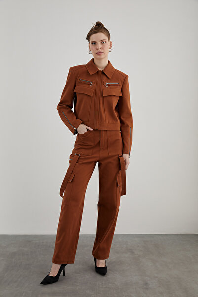 GİZİA Cep Ve Fermuar Detaylı Taba Spor Ceket