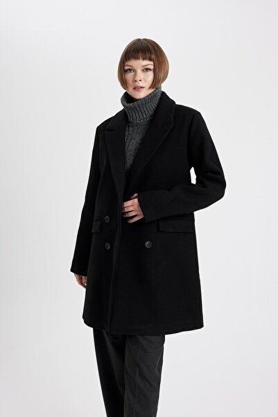 DeFacto Long Double Breasted Lapel Coat - Button Closure and Pocket, Lined, Regular Fit A0907Ax23Wn