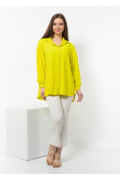 Nuseel Γυναικείο πουκάμισο Oversize με κουμπιά από ύφασμα Aerobin Πράσινο φισ...