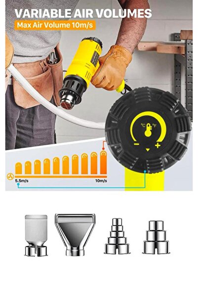 MOONSHOP Pro SEriHassas Ayarlı Profesyonel Isı Ayarlı Sıcak Hava Üfleme Tabancası Bakır Sargılı..