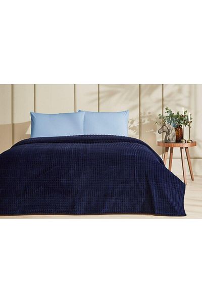 Özdilek Pyramid Line Navy Blue Double Blanket
