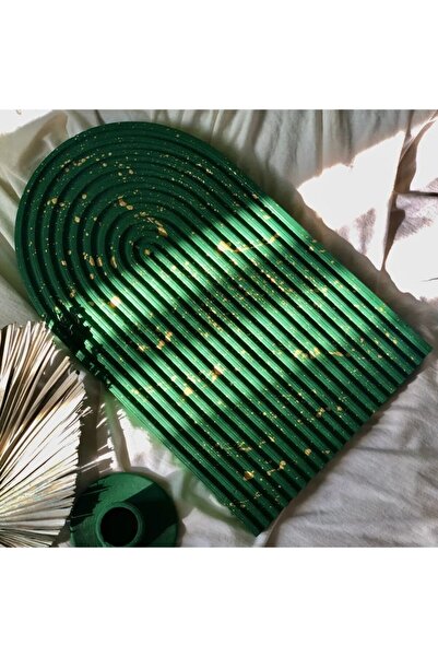 Orange Atelier KOYU YEŞİL GOLD NOKTALI DEKORATİF TEPSİ SUNUMLUK