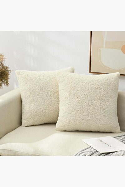 Bc Home 2'li Krem Cozy Sherpa Kırlent Kılıfı 43 x 43 cm, İskandinav , Bohem