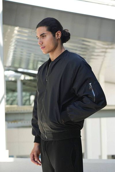tetramoda Unisex Black Oversize Bomber Jacket
