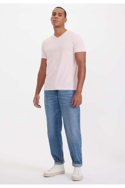 WESTMARK LONDON Light Pink V-Neck Regular Fit Basic Men's T-Shirt THEO
