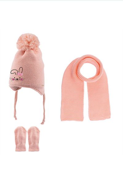 MİNİKO KİDS KITTI BABY GIRL K22150-05 0-18 MONTHS SCARF BEANIE GLOVES SET