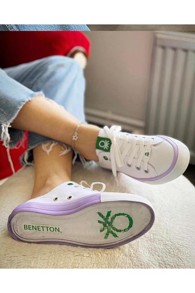 Benetton 30176 Lace-Up Unisex Convers Casual Sneakers Λευκό Λιλά