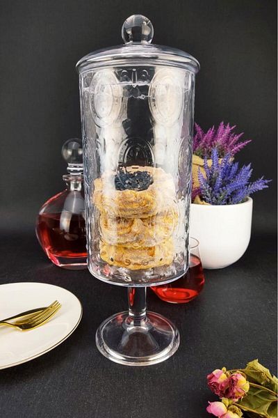 Digithome Footed Glass Presentation Holder, Cookie Holder and Sugar Bowl 31 Cm - Fl.ıfd.602 C1-1-288