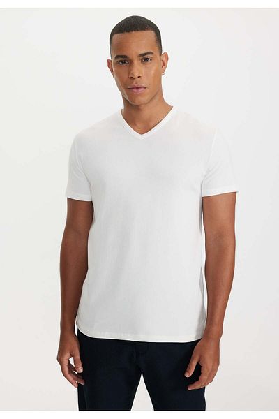 WESTMARK LONDON Ανδρικό T-Shirt THEO με κρεμ χρώμα V-λαιμόκοψη κανονική εφαρμογή Basic