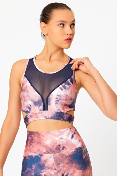 GRAB Pink Tie-Dye Pattern Tulle Detailed Sports Bra