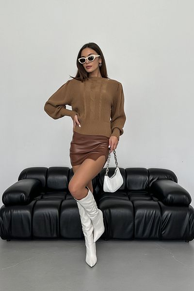 nosia fashion Плетена пуловер с ръкави принцеса и плетена коса, модел камила