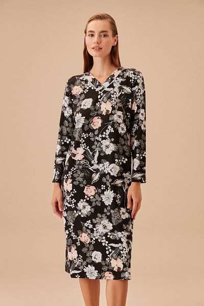 SUWEN Black Rose Printed Mother Dress