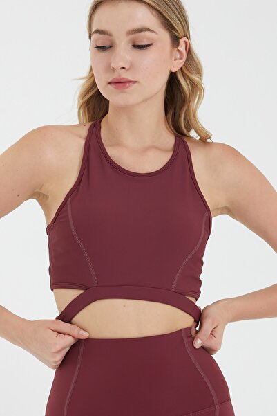 GRAB Burgundy High Collar Gathering Sports Bra