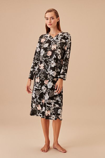 SUWEN Black Rose Printed Mother Dress