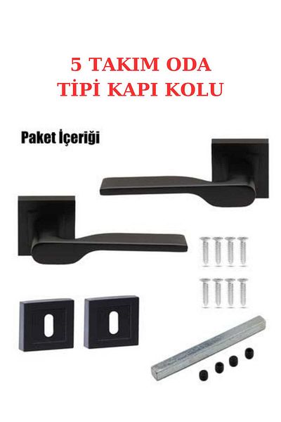 ARON (7 SETS) SIDE HANDLE (3+1) CIRCLE SET MATT BLACK DOOR HANDLE WITH SQUARE BADGE (5 ROOMS - 2 WC)