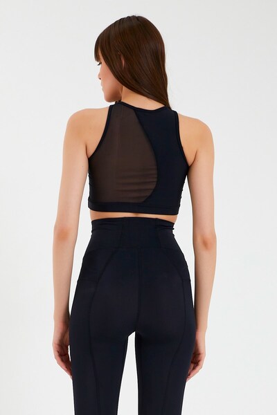 GRAB Μαύρο αθλητικό σουτιέν με μισό τούλι με λεπτομέρειες