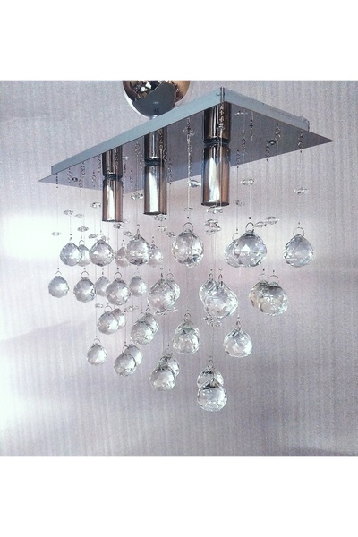 öalpa Yağmur 3'lü Dikdörğen Kristal Taşlı Avize