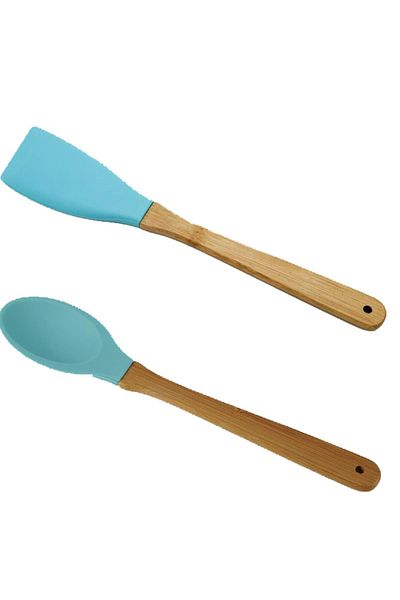 Kelebekev Silicone 2 Piece Spoon Spatula Set Large Size 28cm Green