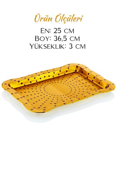 GRİMOR Life Gold Dot Patterned Metal Presentation Tray - Tea Coffee Tray 25x36.5 Cm