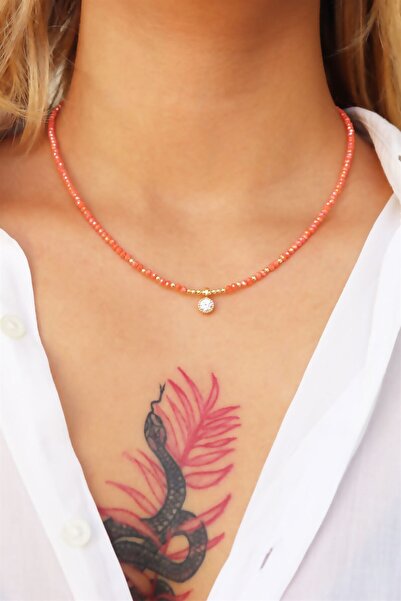Sose Moda Orange Crystal Stone Necklace