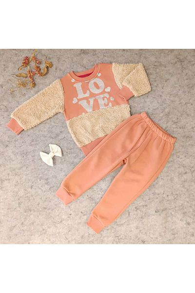 krm bebe Thick Winter Love Tracksuit Set with Fleece Inside