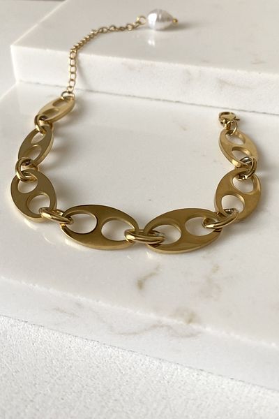 SilverStone Steel Bracelet - D Model 316 L Steel Bracelet with Ring Chain and Pearls