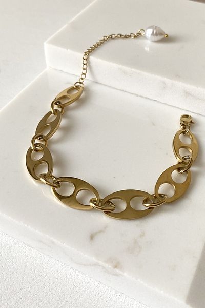 SilverStone Steel Bracelet - D Model 316 L Steel Bracelet with Ring Chain and Pearls