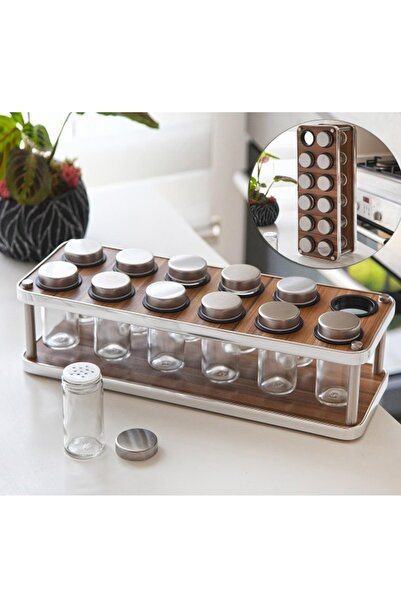 ALBETTO طقم توابل زجاجي بحامل معدني غير قابل للصدأ 12 قطعة 2713