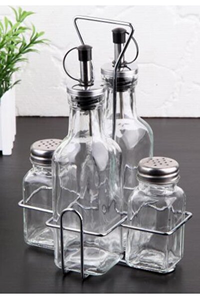 ALBETTO Metal Stantlı Cam Sosluk Yağlık Sirkelik Tuzluk 250ml 21cm