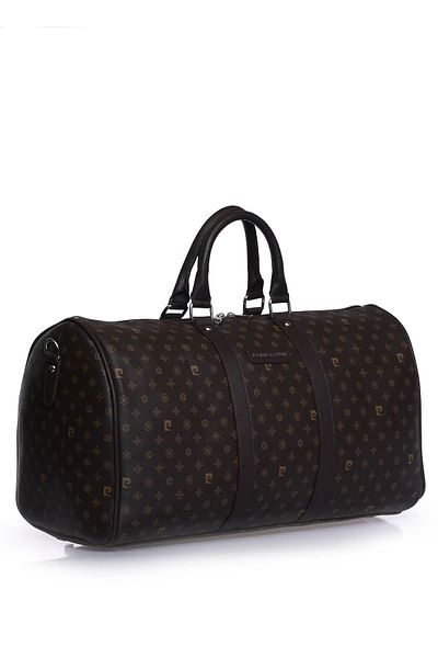Pierre Cardin 04PC001207 حقيبة أمتعة يدوية حقيبة من القماش الخشن Valiz حقيبة سفر للعطلات مطبوعة باللون البني