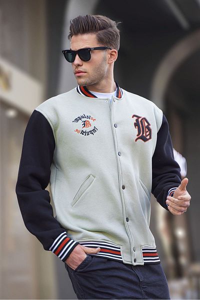 Madmext Mintgrüne bestickte Collegejacke für Herren 6036