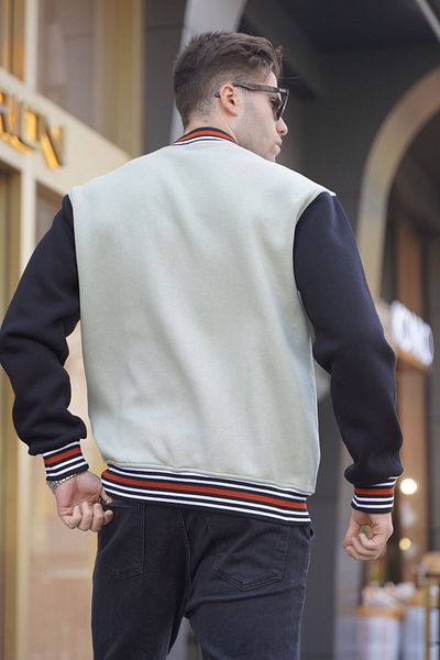 Madmext Mintgrüne bestickte Collegejacke für Herren 6036