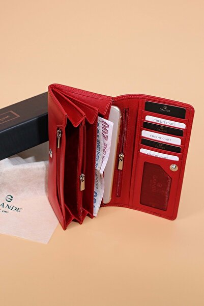 Grande - 2615 - GERÇEK DERİ KADIN CÜZDAN KIRMIZI