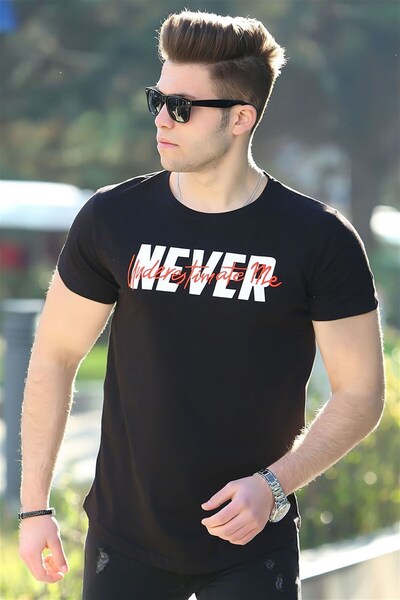 Madmext Velké černé tričko Battal s potiskem 4560