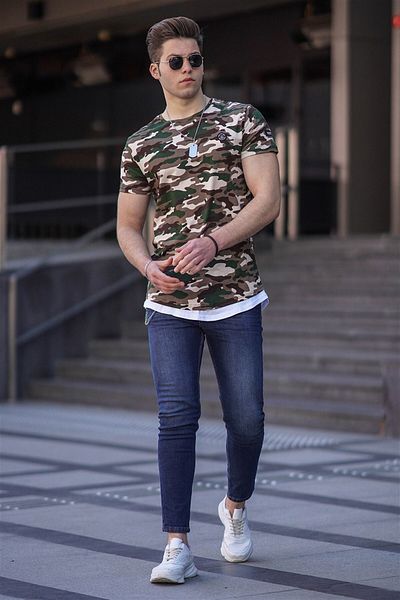 Madmext Beigefarbenes Herren-T-Shirt mit Tarnmuster 4480