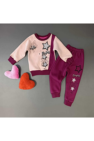 krm kerem bebe Thick Winter Enjoy Tracksuit Set with Fleece Inner
