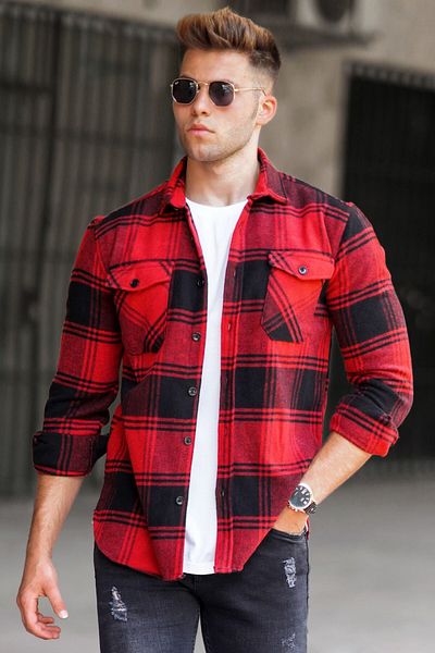 Madmext Plaid Red Shirt 5508