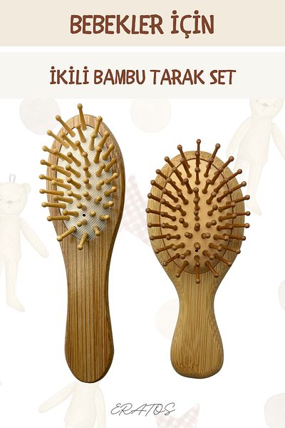 ERATOS 2-Piece Bamboo Comb Set for Babies - Bamboo Baby Comb for Sensitive Hair Hair Combing and Skin Friendly