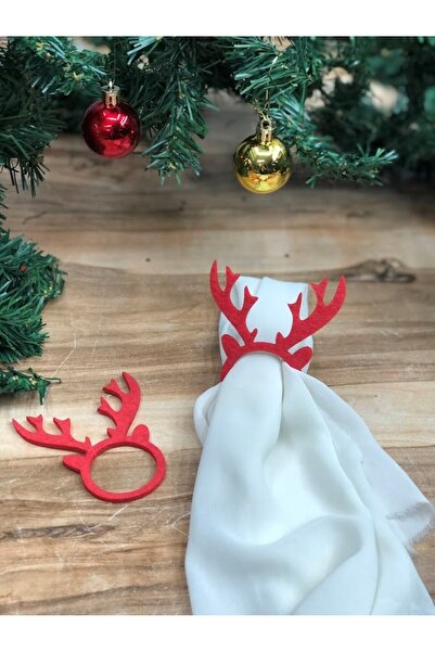 Desenor Concept 6'lıkırmızı Keçe Dekoratif Yılbaşı Sofra Sunum Peçete Halkası...