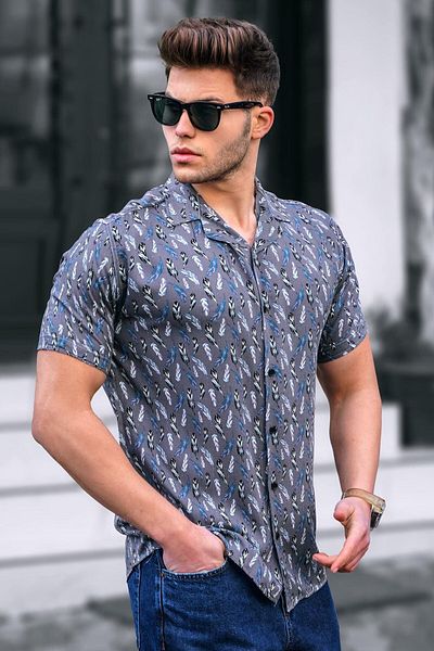 Madmext Men's Smoked Print Short Sleeve Shirt