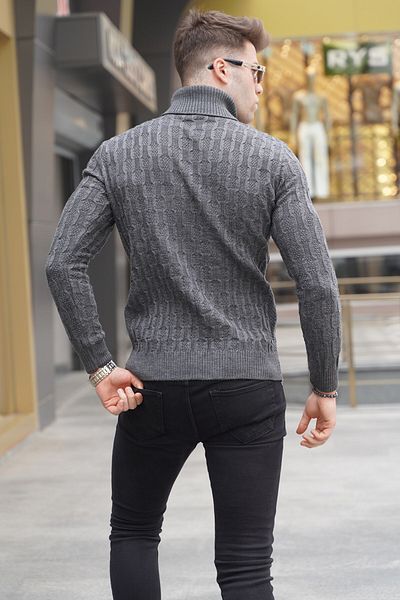 Madmext Anthrazitfarbener Rollkragen-Strickpullover 5759