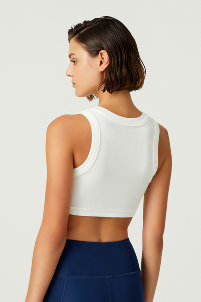 Los Ojos x Бавовняний кроп-топ Melody Ecru з товстими бретелями