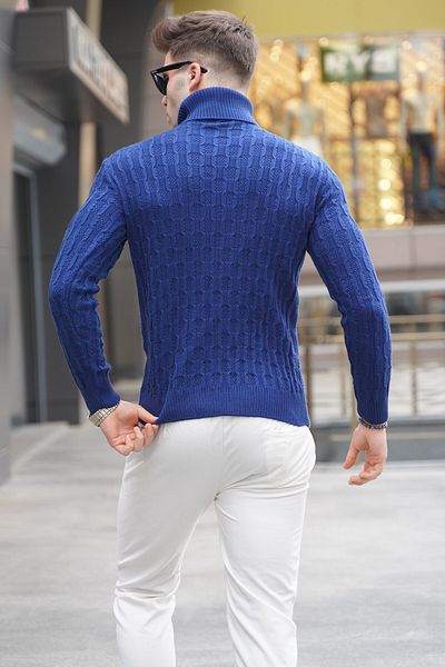 Madmext Hellmarineblauer Rollkragen-Strickpullover 5759
