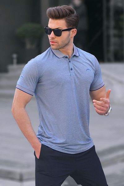 Madmext Marineblaues, besticktes Poloshirt für Herren in normaler Passform 6108